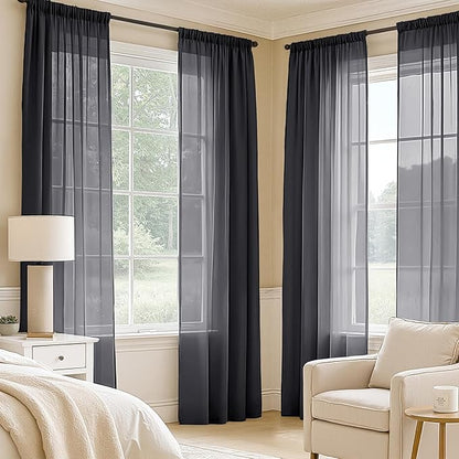 MIULEE Black Sheer Curtains 96 Inches Long 4 Panels 42 x 96 Inches | Light - Image 2