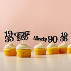 Gyufise 24Pcs Vintage 1935 Cupcake Toppers Glitter Cheers to 90 Fabulous Ninety Cupcake Picks 90th Birthday Wedding Anniversary Party Cake Decorations Supplies Black