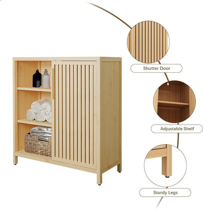 Bamboo Bathroom Cabinet, Side Storage Organizer Cabinet - Image 5