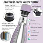 Insulated Water Bottle, 17oz Stainless Steel Water Bottles with straw lid, Metal Sports Water Bottles for Boys,Girls, Double Wall Vacuum BPA-Free Flask for School, Sports (Light purple)
