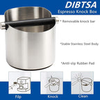 Coffee Knock Box, Espresso Knock Box Stainless Steel Espresso Machine Accessories with Removable Knock Bar and Non-Slip Base Coffee Grounds Container Bin, Large (Silver)