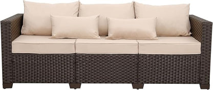 Rattan Star Outdoor Furniture Couch 3 Seater Sofa Outdoor Brown Wicker Sofa - Image 7