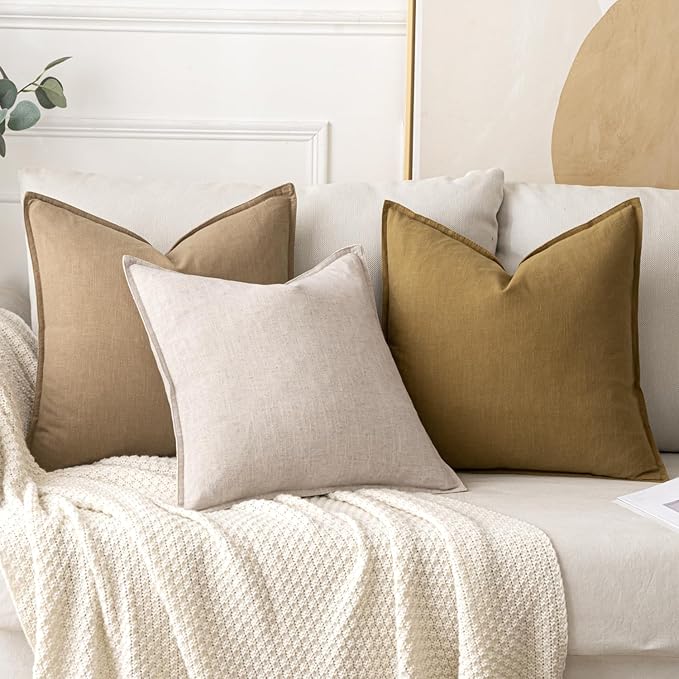 MIULEE Decorative Linen Euro Sham Pillow Covers 24x24 Mustard Yellow | Boho - Image 4