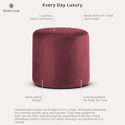 Studio Living® 19” Wentworth Ottoman Round Soft Velvet Bench, Stationary - Image 4
