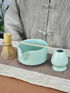 Artcome Premium Matcha Tool Set – Includes Matcha Bowl with Pouring Spout, Whisk, Whisk Holder, Tea Scoop & Matcha Manual - Green