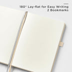 &And Per Se Dotted Journal Notebook (5 Packs), A5 Hardcover Leather Dotted Journal, 160 Pages 100 gsm Thick Paper, 3 Sheets of Stickers Included- 5.7'' x 8'' (Light Apricot