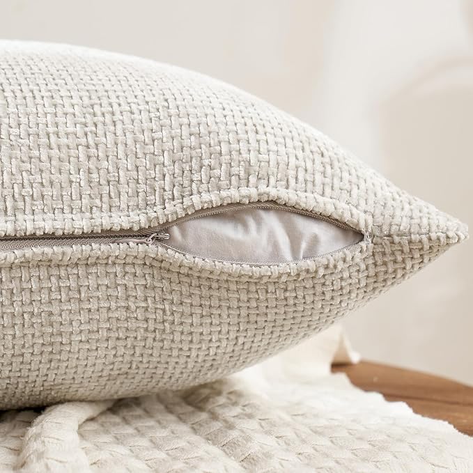 MIULEE Soft Decorative Chenille Pillow Covers Cream 16x16 Pack of 4 | Modern - Image 7