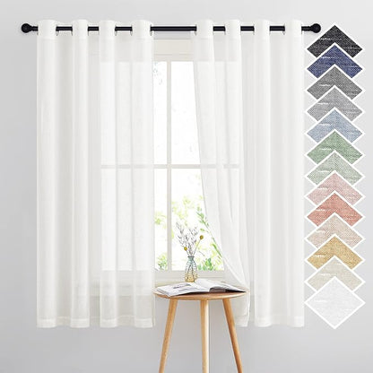 NICETOWN Linen Sheer Curtains Flax Textured, Grommet Top Casual 63" Long Thick by NICETOWN