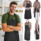 Chef Cooking Aprons for Men Women Thickened Canvas Cotton Apron with 4 Pockets for BBQ Work Kitchen (Black)