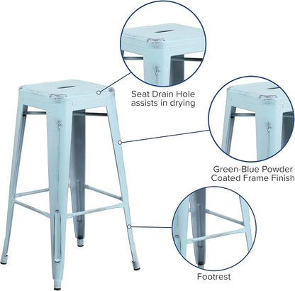 Flash Furniture Kai Commercial Grade 30" High Backless Distressed Green-Blue - Image 4