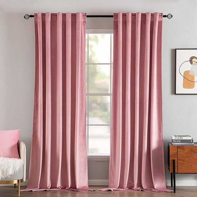 MIULEE Velvet Curtains 52x84 inches 2 Panels Blush Pink Blackout Curtains | by MIULEE