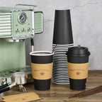 LITOPAK 100 Pack 16 oz Paper Coffee Cups with Lids, Black Disposable Coffee Cups with Lids, Sleeves and Stirring Sticks, for Parties, Picnic, Travel, and Events