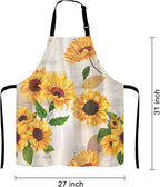 Watercolor Sunflowers Adjustable Bib Apron,Vintage Style Floral Print Cooking Kitchen Apron for Men Women