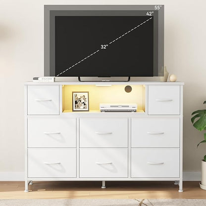 DUMOS TV Stand Dresser with 8 Fabric Drawers and Open Shelves, LED - Image 8