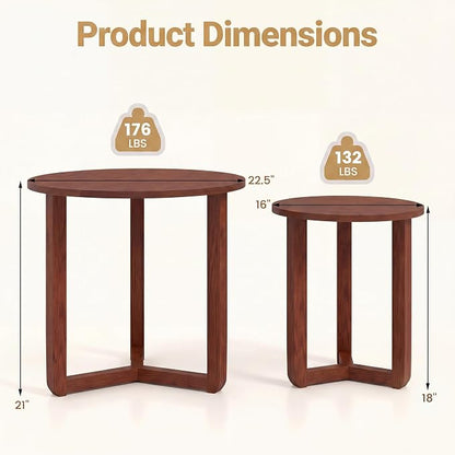 Tangkula Round Nesting Coffee Table Set of 2, Farmhouse End Tables - Image 2
