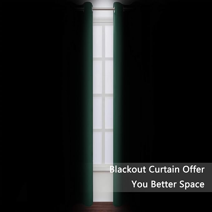 Blackout Curtains 66 x 95 inch/Dark Green Curtains Set of 2 Panels/Thermal - Image 3