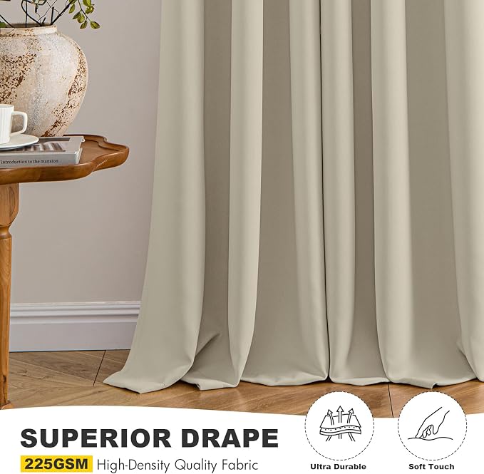 MIULEE Blackout Curtains for Bedroom 2 Panels 40 x 63 Inch Long Sand | Thermal - Image 5