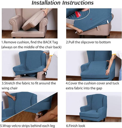 Turquoize Wingback Chair Covers 2 Piece Wing Chair Slipcover Stretch Slipcovers - Image 6