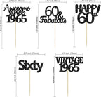 Gyufise 30Pcs 60th Birthday Cupcake Toppers Vintage 1965 Cake Decorations Cheers to 60 Fabulous Sixty Cupcake Picks 60th Birthday Wedding Anniversary Party Cake Decorations Supplies Black