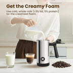 Milk Frother, 4-in-1 Milk Frother and Steamer, 10.6oz Electric Milk Steamer, Automatic Cold and Hot Foam maker for Lattes, Cappuccinos, Non-stick Coating Interior (Polished)