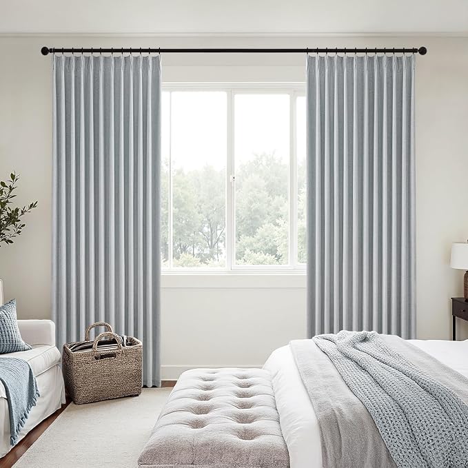 MIULEE Grayish Blue Pinch Pleated 100% Blackout Linen Curtains 40x96 Inches | - Image 2