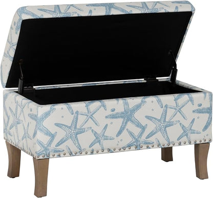 Linon Stephanie Cream and Light Blue Starfish Fully Upholstered Bench - Image 8