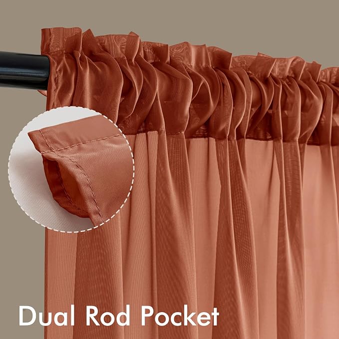 MIULEE 4 Panels Fall Burnt Orange Sheer Curtains 54 x 108 Inches | Light - Image 3
