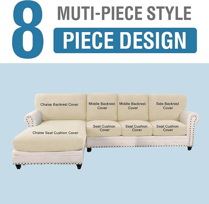 H.VERSAILTEX Sectional Couch Covers 8 Pieces Stretch Sofa Covers - Image 2