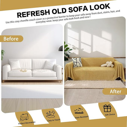 DREAMINGO Modern Minimalism Mustard Yellow Couch Cover Sectional Sofa Covers - Image 4