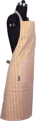 AMOUR INFINI Cotton Aprons for Women with Pockets Adjustable Strap and Waist Ties Reusable Printed Aprons for Baking, Cooking, Gardening (27.5 x 33 Inches - Yellow)