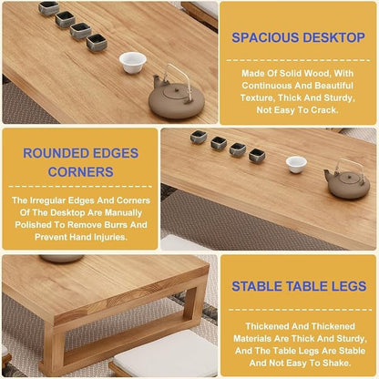Japanese Style Vintage Rectangular Tea Table Low Floor Table - Image 4