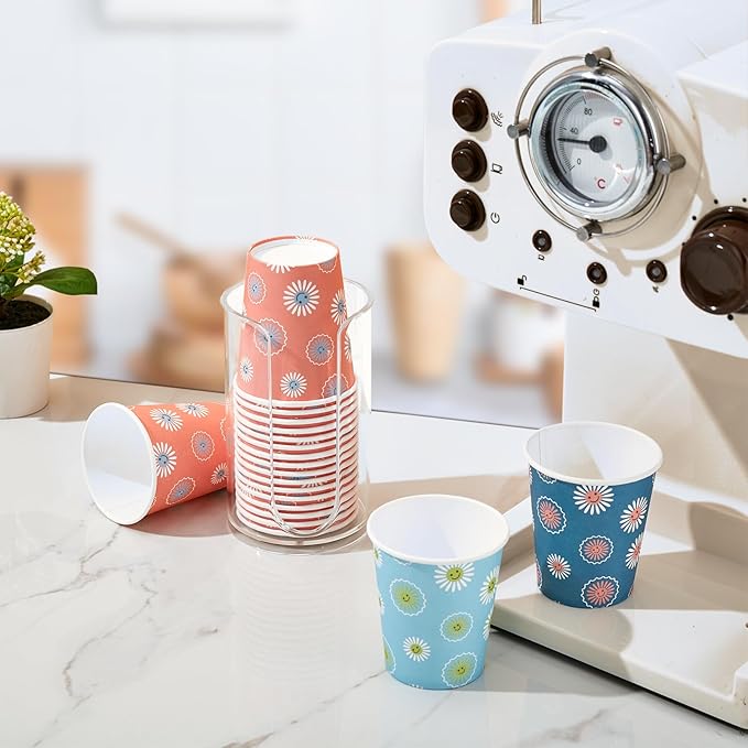 300 Pack 3 oz Paper Cups, Disposable Bathroom Cups, Small Mouthwash Cup, Hot/Cold Beverage Drinking Cups, Mini Paper Cups for Bathroom, Birthday Party, Travel, Events, Picnic, BBQ (Daisy)