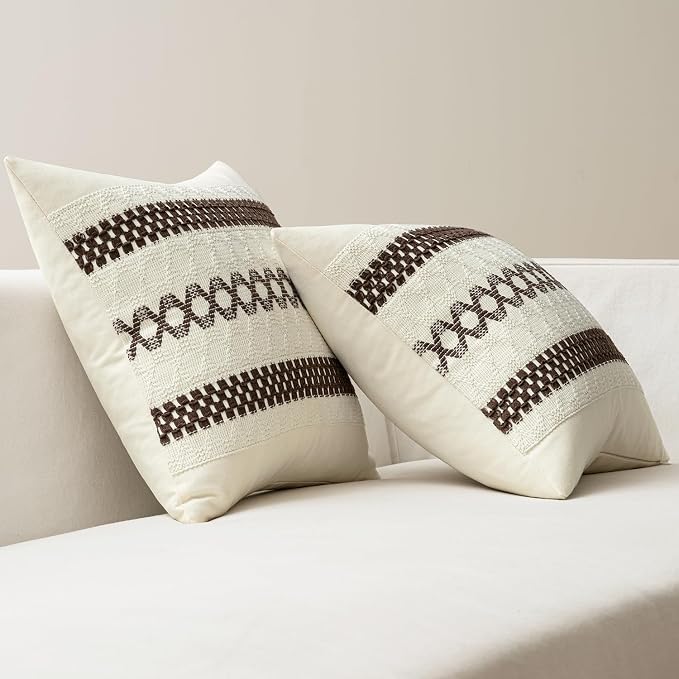 MIULEE Set of 2 Dark Brown Boho Decorative Pillow Covers 18x18 Inch | Fall - Image 6