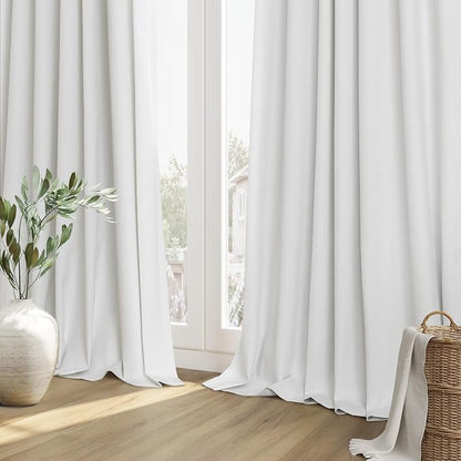 White 100% Blackout Linen Curtains 92 Inch Length 2 Panels Set - Image 8