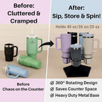 Stanley Cup Holder & Rotating Bottle Organizer – 5-Slot Wood Stand for 20/30/40oz Tumblers, Drinking Glasses, Coffee Mugs, Yeti, Hydro Flask – Countertop & Cabinet Cup Storage Rack