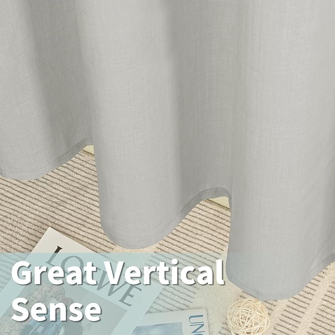 63 Inch Light Grey Semi Sheer Linen Curtains - Image 5
