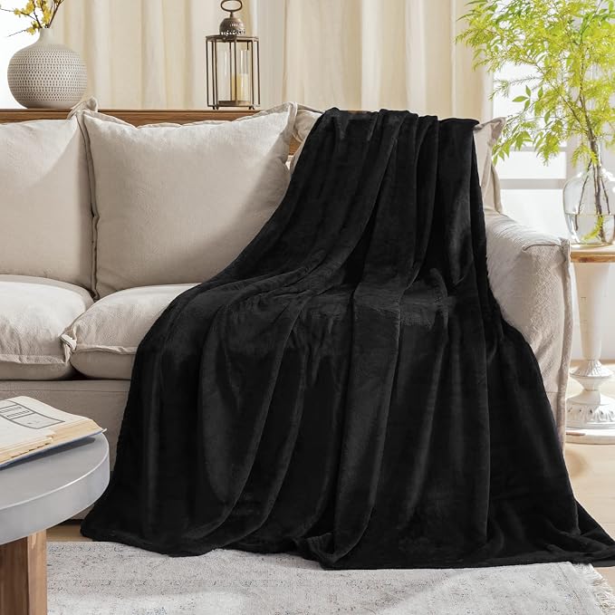 Black Fleece Plush Throw Blanket 108"x90"for Couch Sofa Fuzzy Cozy Flannel | - Image 2