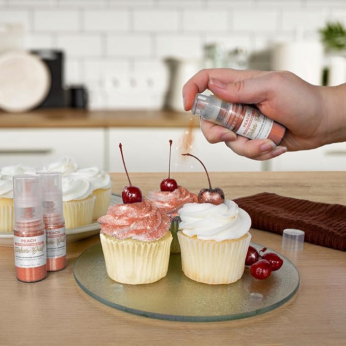 Bakell - Peach Tinker Dust (4g, 1x Mini Spray Pump) Edible Glitter for Food, Desserts, and Beverages!