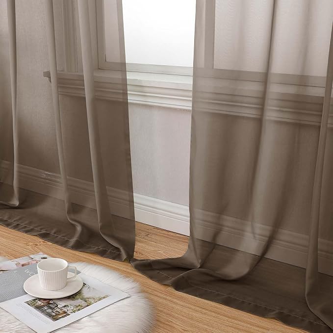 Chocolate Sheer Curtain for Bedroom Living Room 78 Inches Long 2 Panels Set - Image 8
