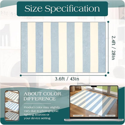 Blue White Striped Outdoor Rug - Image 2