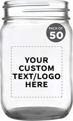 DISCOUNT PROMOS Custom Decorating Mason Jars 12 oz. Set of 50, Personalized Bulk Pack - Glass Jars for Overnight Oats, Candies, Fruits, Pickles, Spices, Beverages - Black