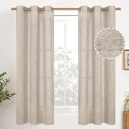 YoungsTex Natural Linen Semi Sheer Curtains 38 x 63 Inch Length 2 Panels | by YoungsTex