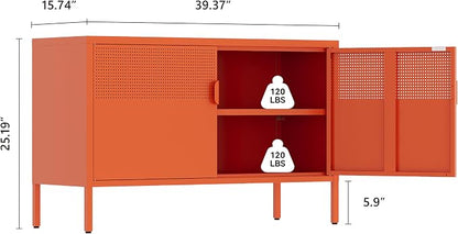 Orange Metal Storage Cabinet, 2 Door TV Stand, Metal Mesh Accent Cabinet - Image 3
