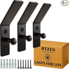 RTZEN Wall Mount Hook Set - Wrought Iron Decorative Rustic Metal Coat Hooks for Hanging - Handcrafted Classic Farmhouse Wall Mounted Black Hooks for Towel Robe or Hat Hanging - 3 Pack