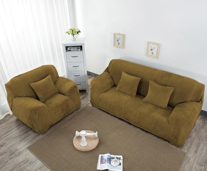 vctops 1-Piece Velvet Plush Stretch Loveseat Sofa Slipcover - Image 3