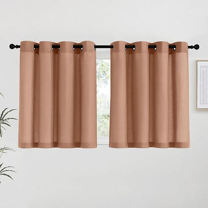 NICETOWN Terracotta Linen Kitchen Curtains 36 inch Length, Decorative Thick by NICETOWN