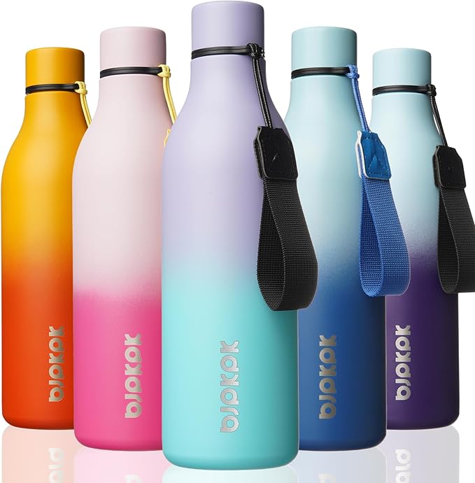 BJPKPK Insulated Water Bottles, 25 oz Stainless Steel Metal Water Bottle with Strap, BPA Free Leak Proof Thermos, Mugs, Flasks, Reusable Thermos for Sports & Travel, Lavender Mint