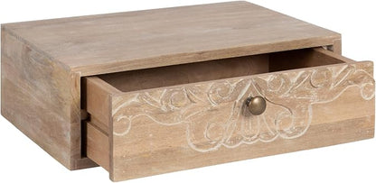 Kate and Laurel Mirza Transitional Carved Wood Floating Side Table, Natural Wood - Image 6