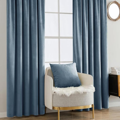 MIULEE Velvet Curtains 52x96 inches 2 Panels Stone Blue Blackout Curtains | - Image 7