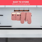 Oven Mitts and PotHolders Sets, 4 Pcs Kitchen Oven Glove High Heat Resistant 400°F Pot Holders for Kitchen, Non-Slip Neoprene Oven Mitts are Suitable for Cooking, Baking (Red Grid)